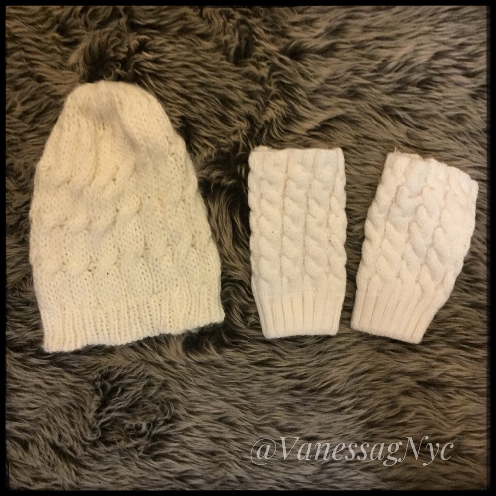 Winter White Hat & Handwarmers Gloves Mittens